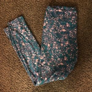 LuLaRoe TC teal and pink leggings